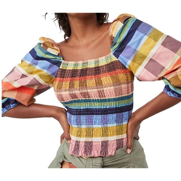 Farm Rio for Anthropologie Multicolor Cropped Blouse Multicolor, Sz Small, Boho - Picture 1 of 5